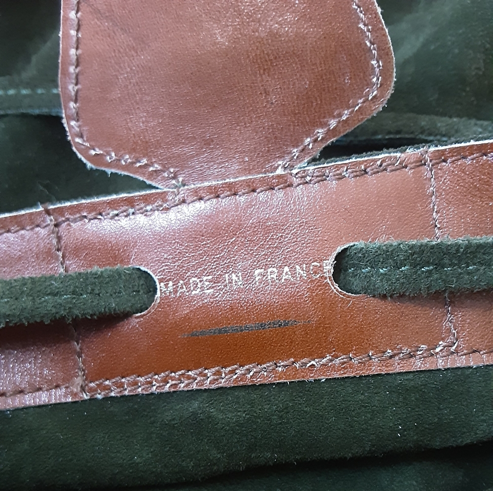 VTG YVES STAINT LAURANT ANJA Green Suede Caramel Leather Mini Bucket Bag - Picture 13 of 13